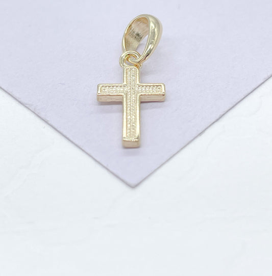18k Gold Filled Plain Dual Sided Cross with Grain Texture Pattern Pendant