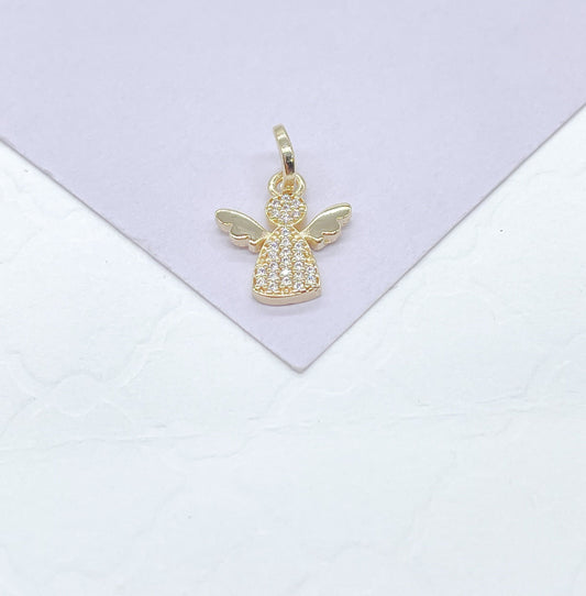 18k Gold Filled Pave Angel Pendant: Religious Charm