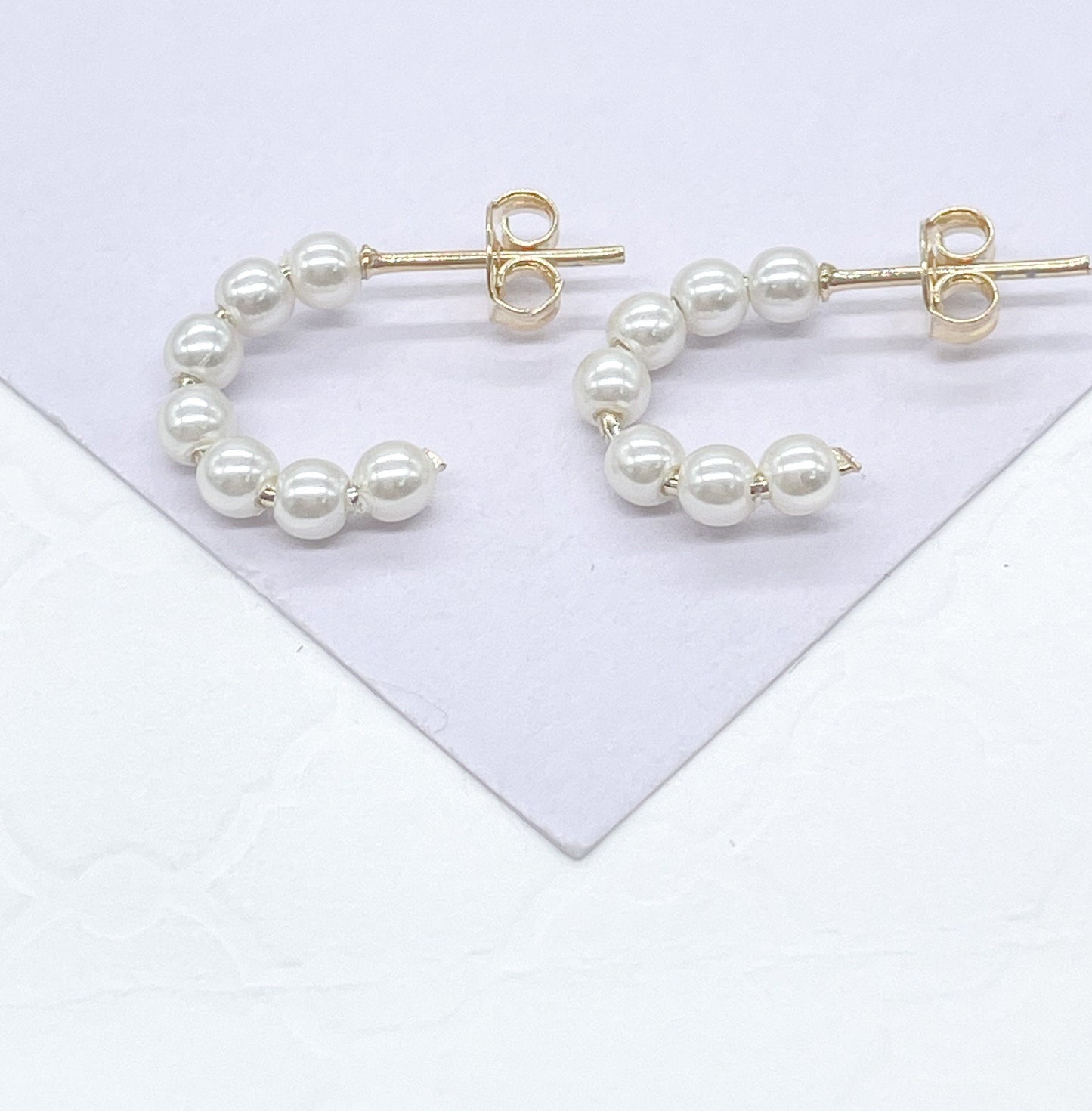 18k Gold Filled Tiny Open Pearl Beaded Hoop
