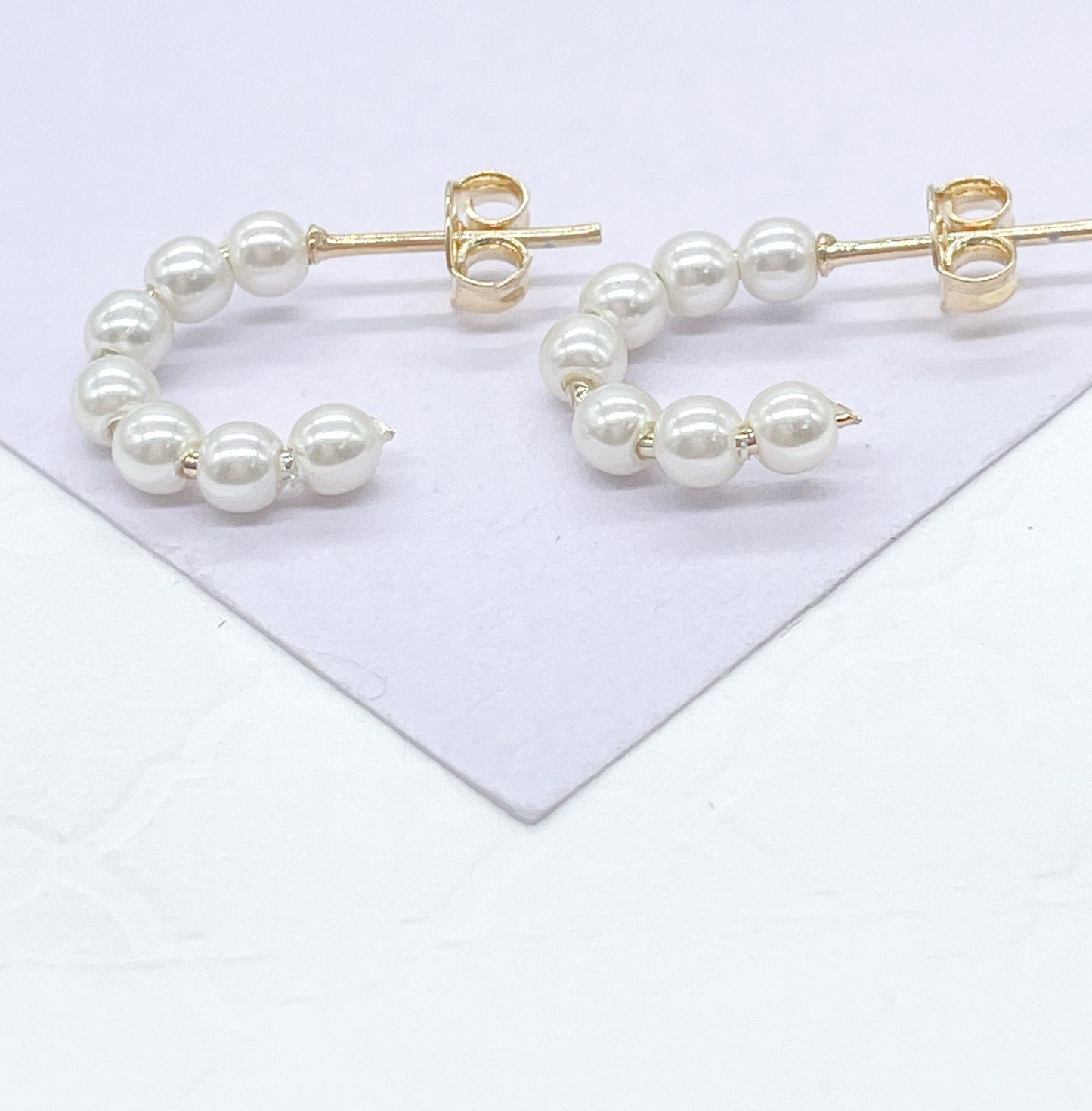 18k Gold Filled Tiny Open Pearl Beaded Hoop