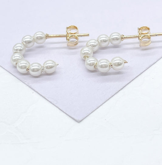 18k Gold Filled Tiny Open Pearl Beaded Hoop