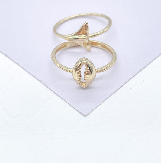 18k Gold Filled Dainty, Conch Shell and Fish Tail Dainty Rings