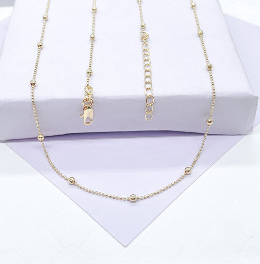 18k Gold Filled Satellite Chain: Dainty Beaded Jewelry, 1mm Thin