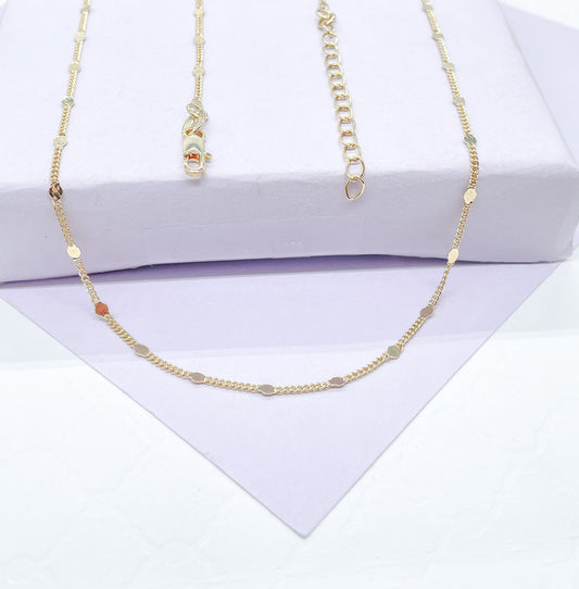 18k Gold Filled Flat Fancy Sequin Satellite Curb Chain Necklace, For Wholesale, Gift Ideas, Dainty Jewlery, Layering Necklace,
