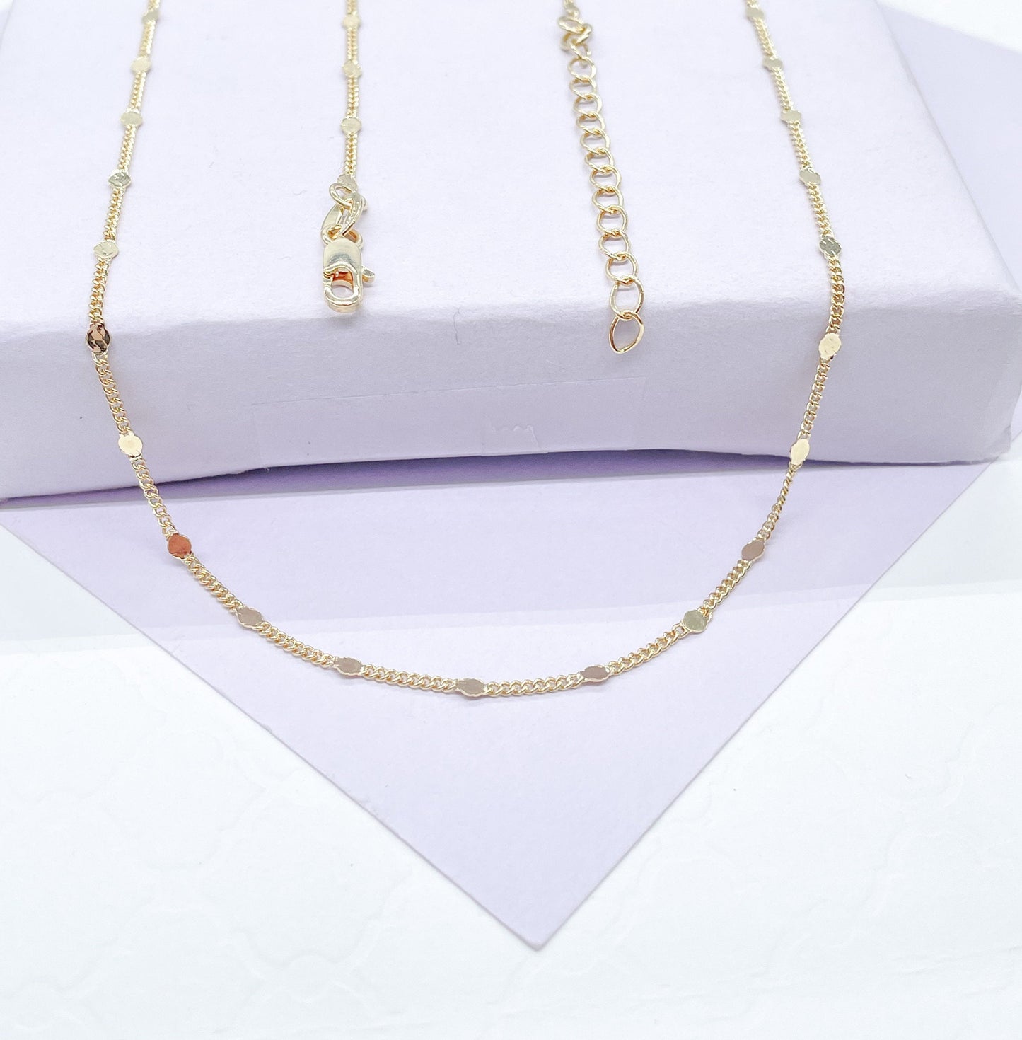18k Gold Filled Sequin Satellite Chain Necklace: Dainty Layering Jewelry