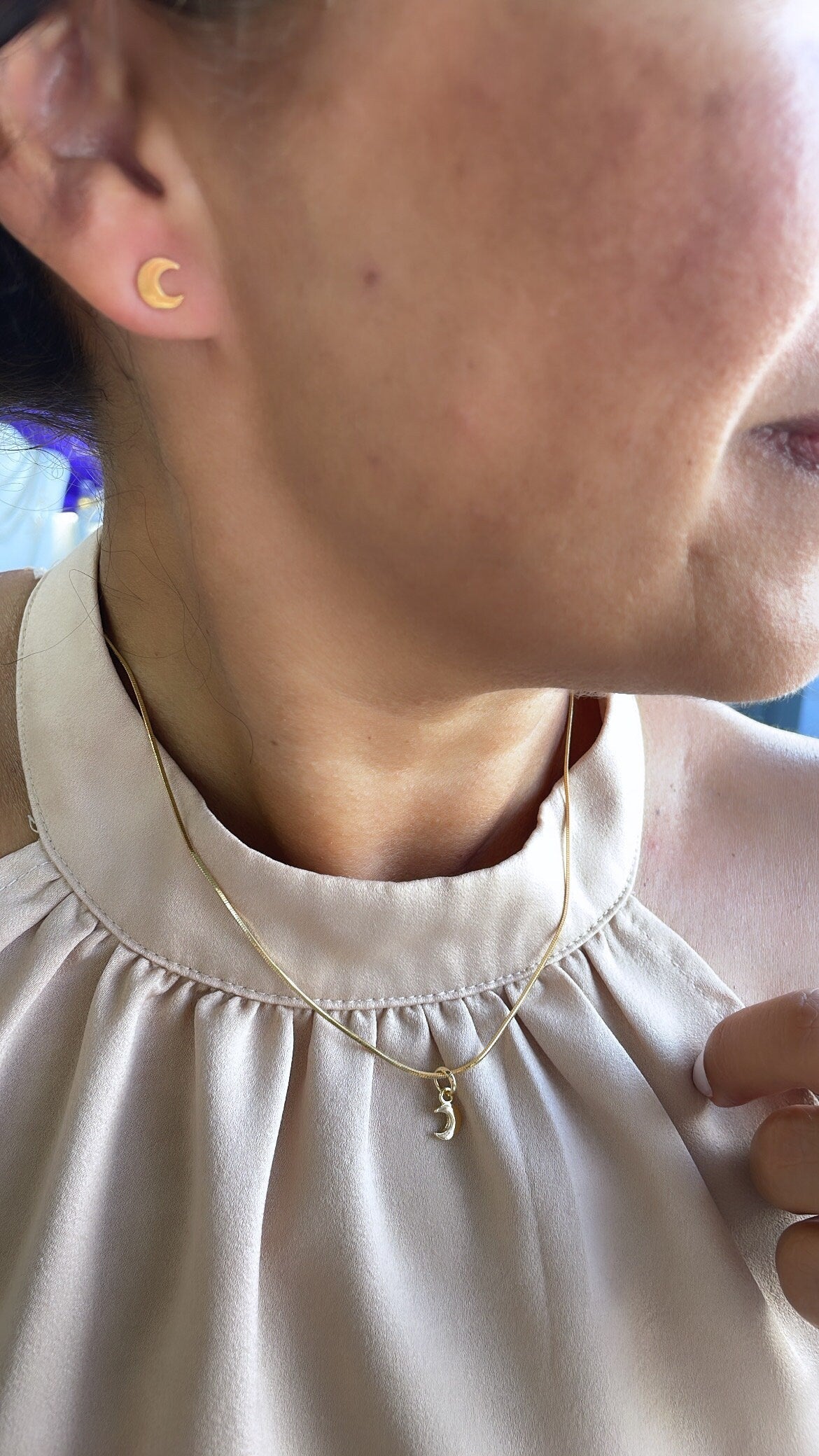 18k Gold Filled Plain Dainty Crescent Moon and Lightning Bolt Pendants
