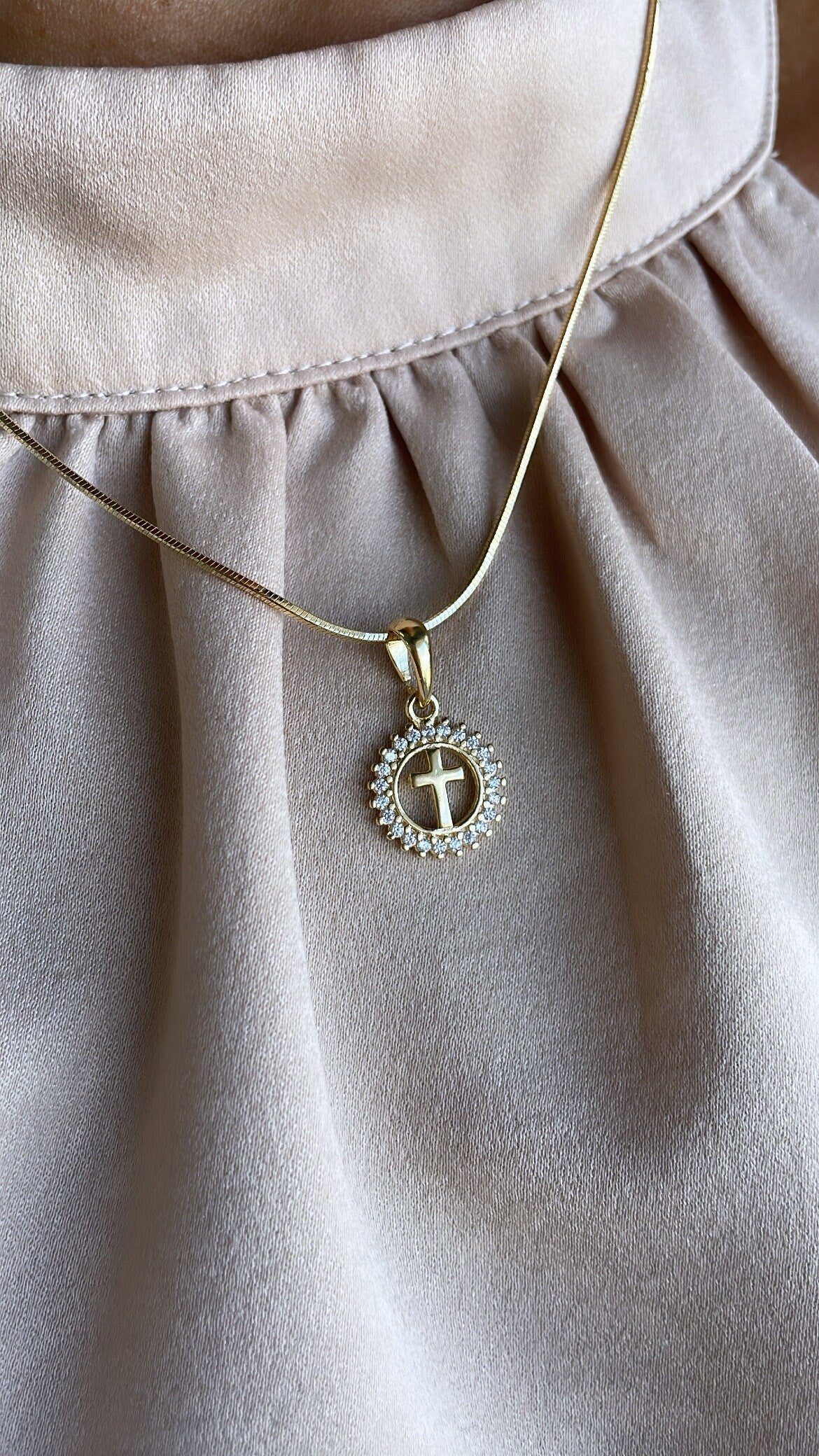 18k Gold Filled CZ Pendant: Dainty Cross or Heart