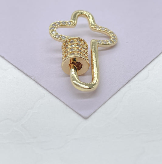 18k Gold Filled Smooth Cross Carabiner Clasp With CZ Pave Closure