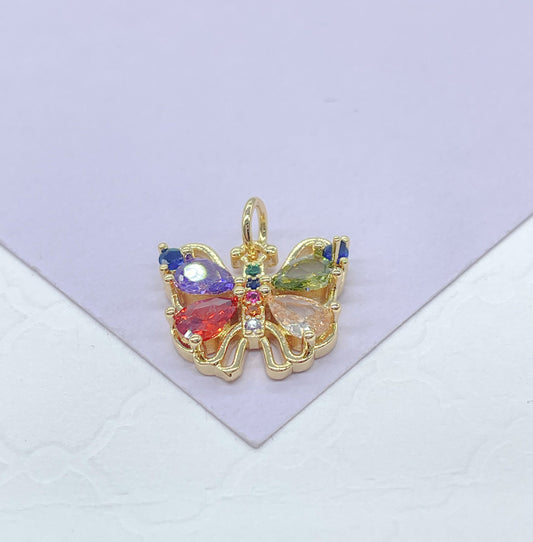 18k Gold Filled Butterfly Pendant: Colorful Marquise Cut Rainbow Jewelry