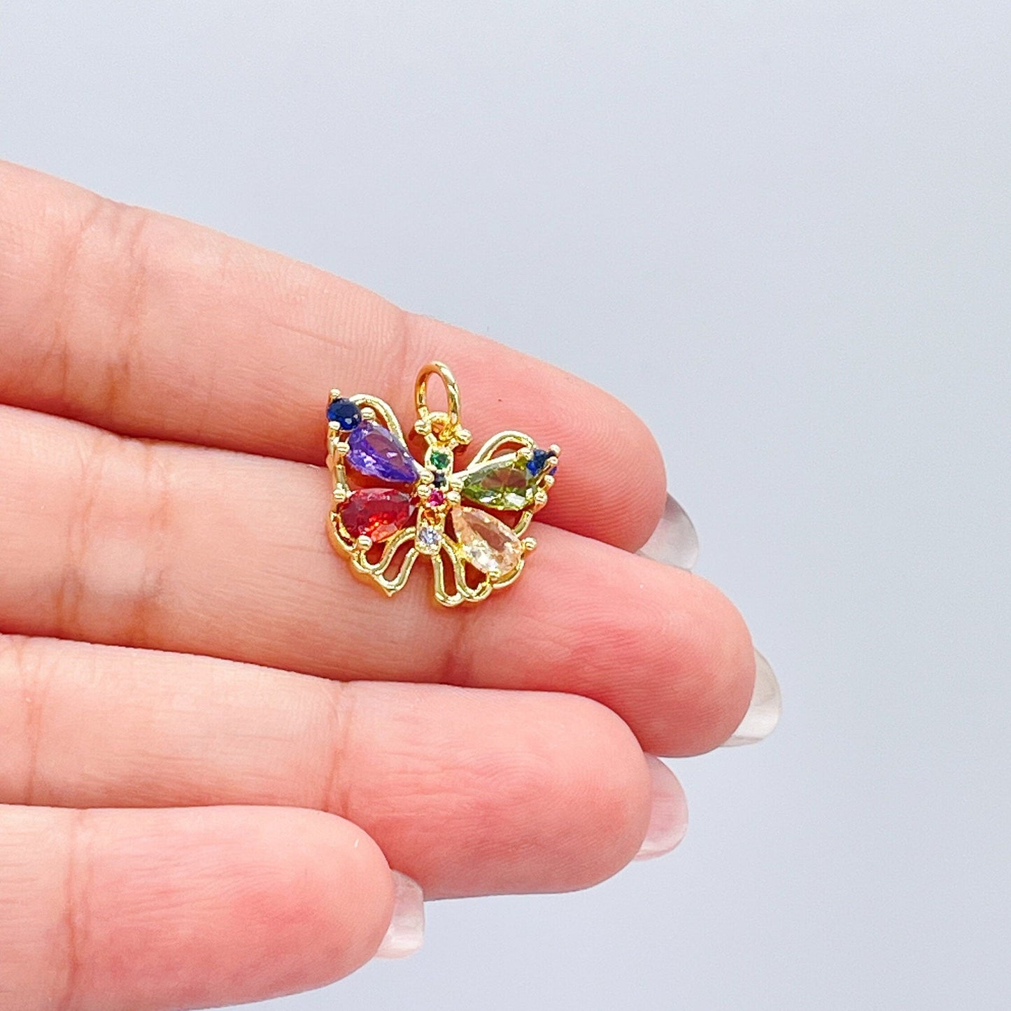 18k Gold Filled Tiny Colorful Marquise Cut Butterfly Pendant, Dainty Pendant, Colorful Jewlery, Rainbow Butterfly