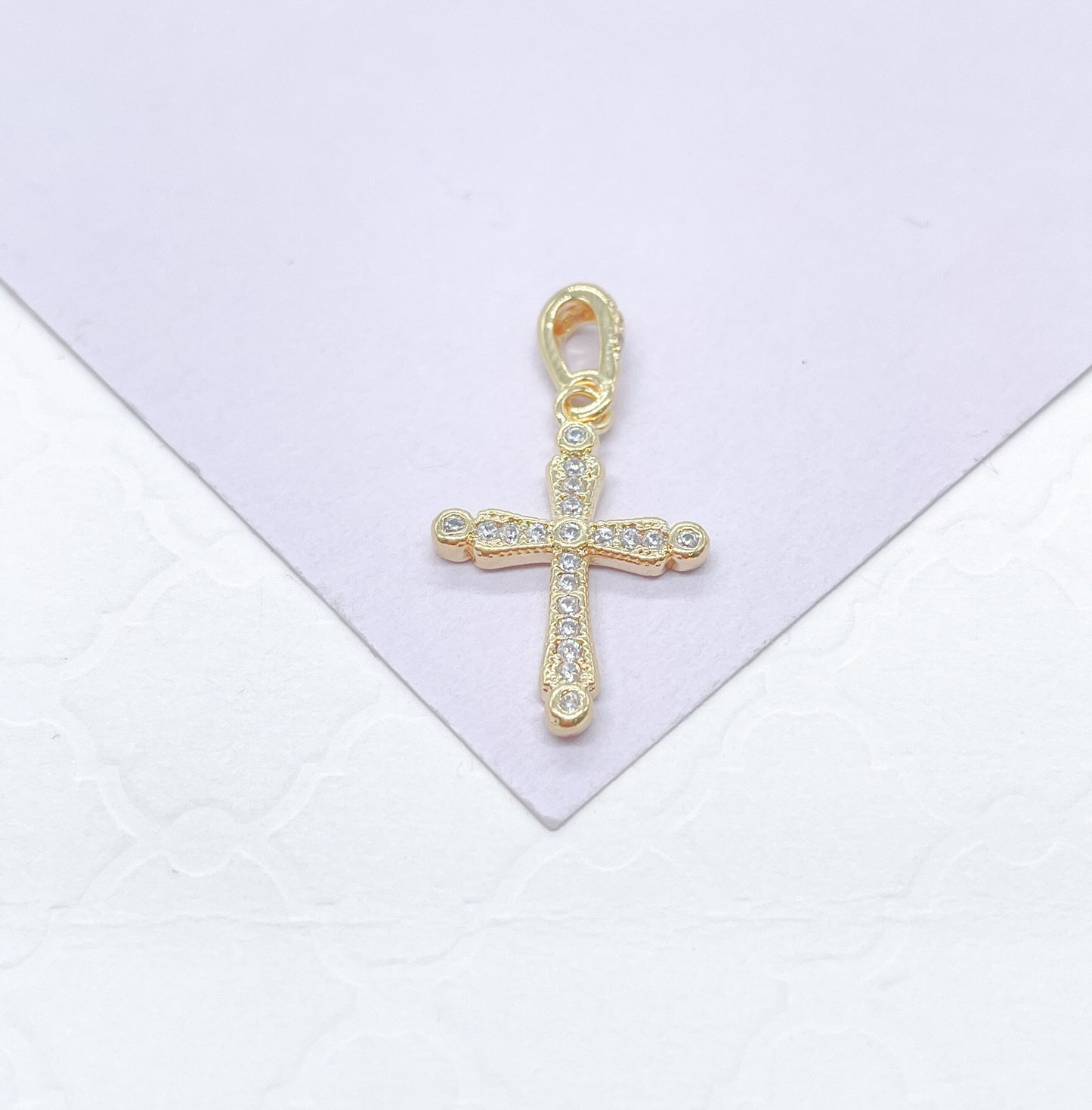 18k Gold Filled Dainty 3 Style CZ Cross, Beveled Stones, Pear Cut Stones & cz Pave Style Cross
