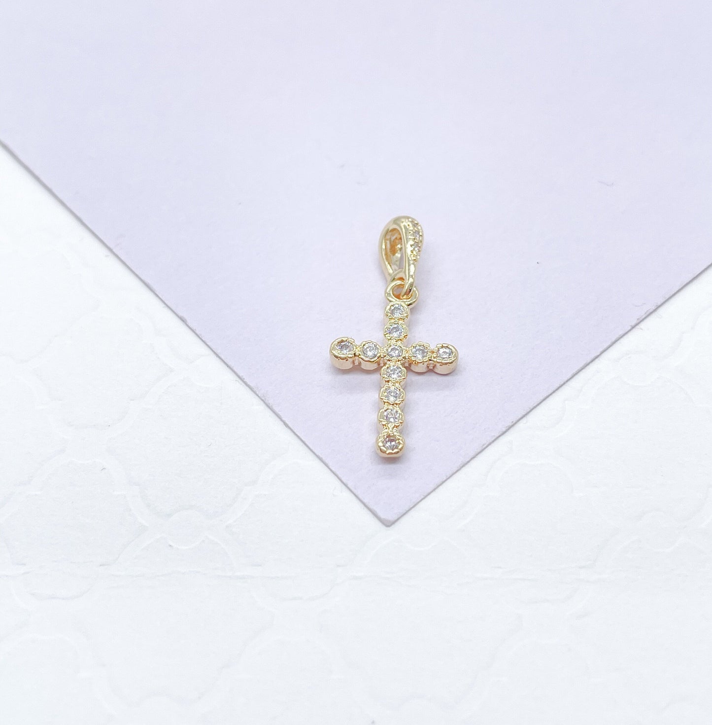 18k Gold Filled Dainty 3 Style CZ Cross, Beveled Stones, Pear Cut Stones & cz Pave Style Cross