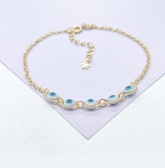 18k Gold Filled Simple Dainty Curb Link Evil Eye Bracelet