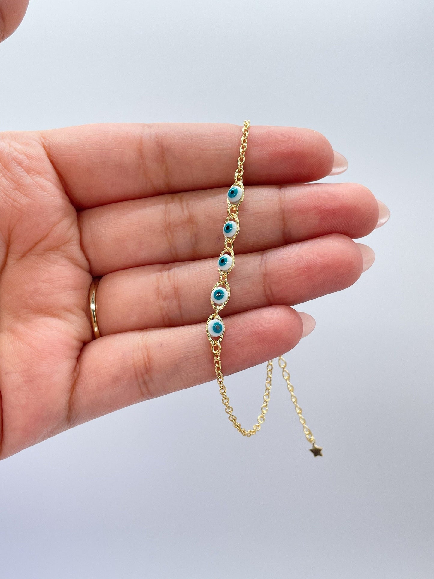 18k Gold Filled Simple Dainty Curb Link Evil Eye Bracelet