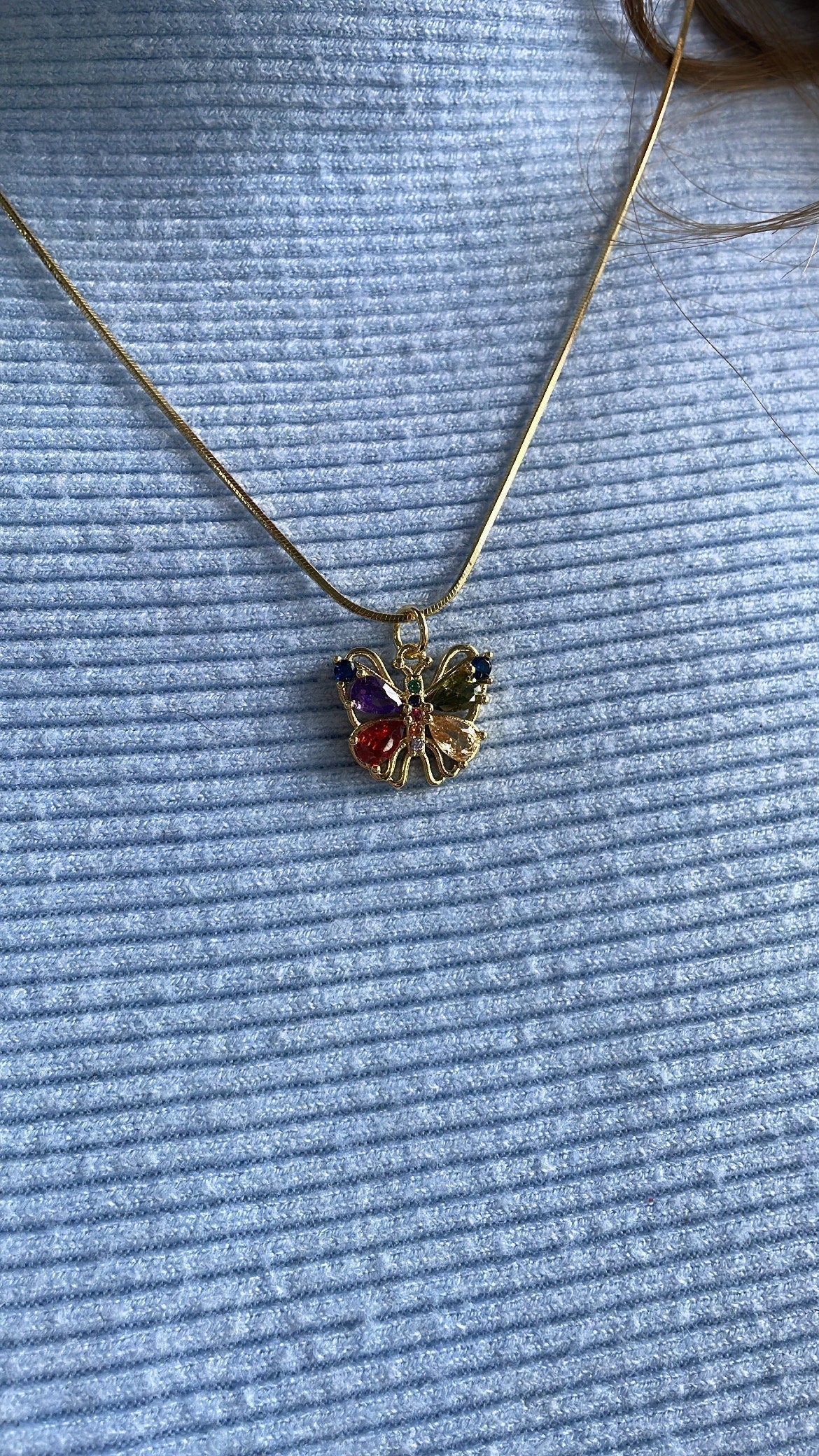 18k Gold Filled Tiny Colorful Marquise Cut Butterfly Pendant, Dainty Pendant, Colorful Jewlery, Rainbow Butterfly