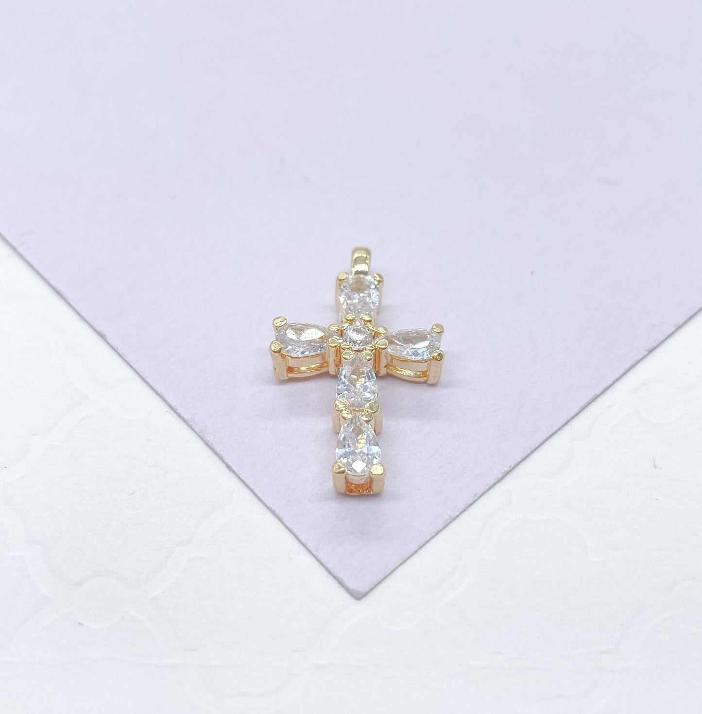 18k Gold Filled Dainty 3 Style CZ Cross, Beveled Stones, Pear Cut Stones & cz Pave Style Cross
