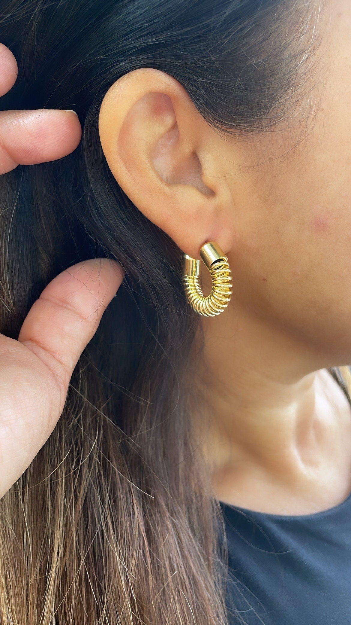 18k Gold Filled Thin Curly Open Hoops
