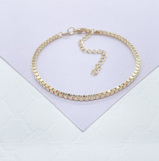 18k Gold Filled 2mm Thick Box Chain Link Bracelet