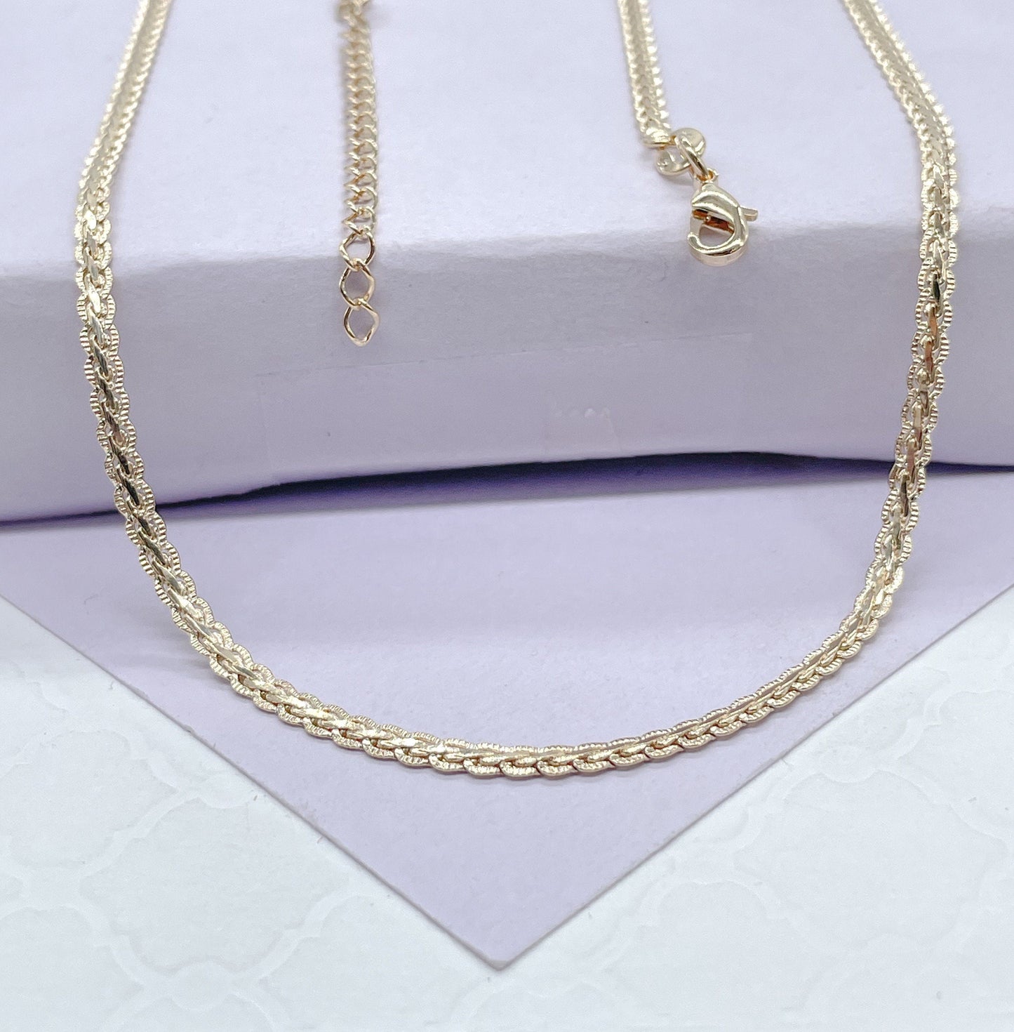 18k Gold Filled Snake Chain Necklace: 2mm Flat Braid, 16 Inch