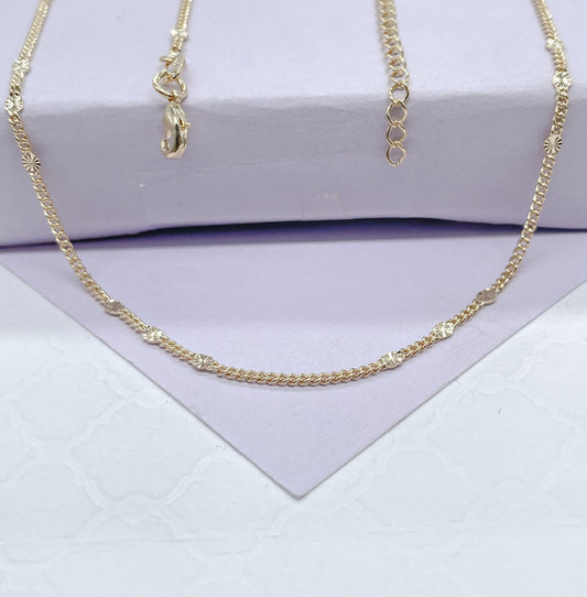 18k Gold Filled 16 Inch 3 in 1 Patterned Flat Sequin SunBurst Satellite Chain Necklace For Wholesale, Dainty Jewlery, Layering Necklace,