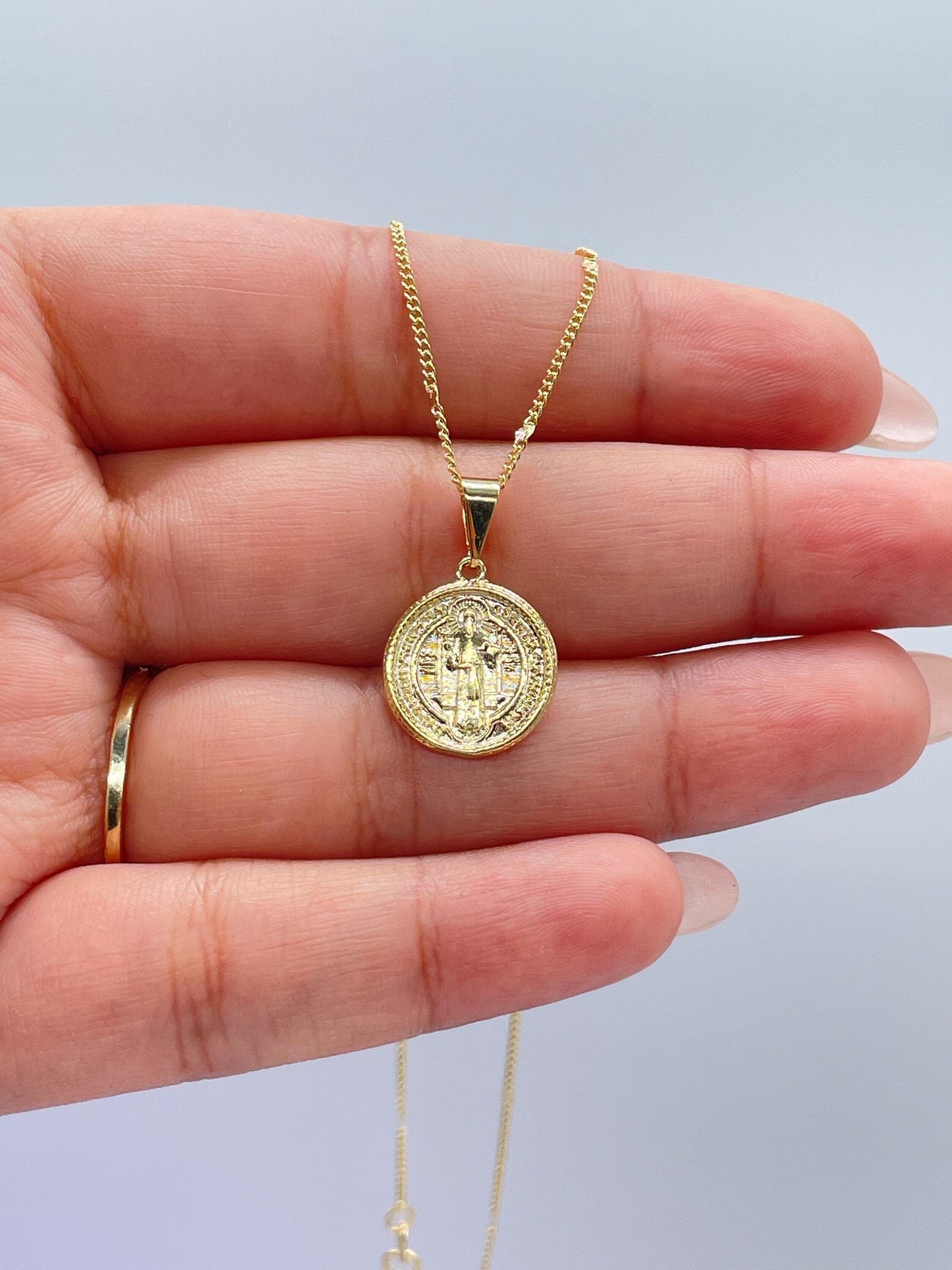 18k St Benedict 1 Inch Tall Engraved Mini Charm St Benedict Pendant Catholic Jewelry Making Supplies