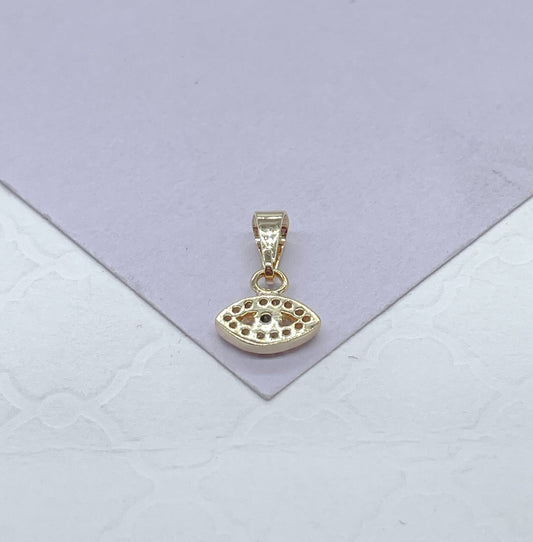 18k Gold Filled Dainty White & Royal Blue Mini CZ Evil Eye Charm