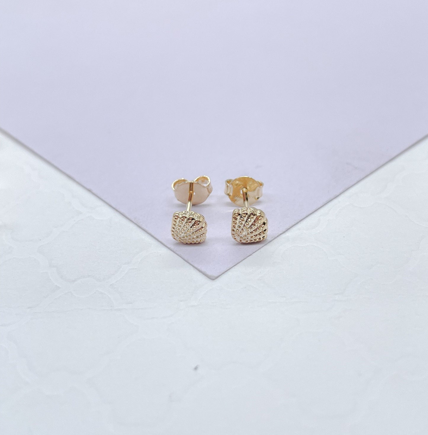 18k Gold Filled Set of 3 Sea Shell Textured Stud Earrings, Beach Jewlery, Dainty Studs, Conch Jewlery, Sea Shell Jewlery