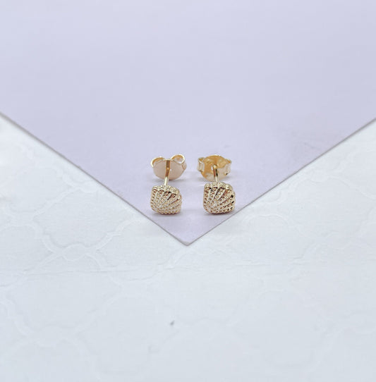 18k Gold Filled Set of 3 Sea Shell Textured Stud Earrings, Beach Jewlery, Dainty Studs, Conch Jewlery, Sea Shell Jewlery