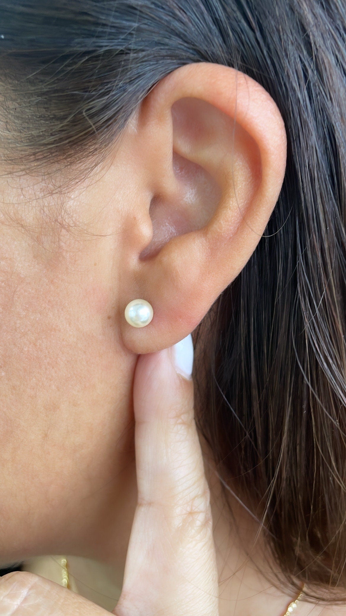 18k Gold Filled Simulated Pearl Stud Earrings: Dainty 6mm Studs