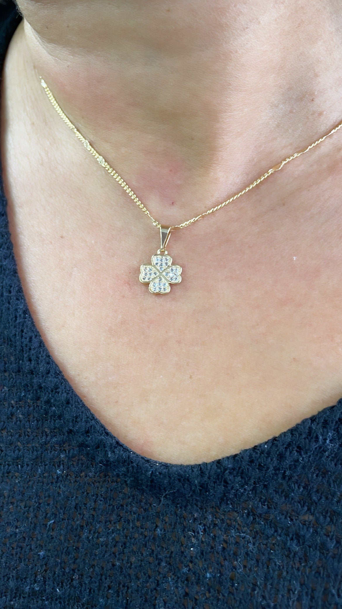 18k Gold Filled Chuby CZ Pave Four Leaf Clover Pave Pendant, Gift For Her, Irish Clover, Good Luck Charm, Dainty Flower, Clover Jewlery,