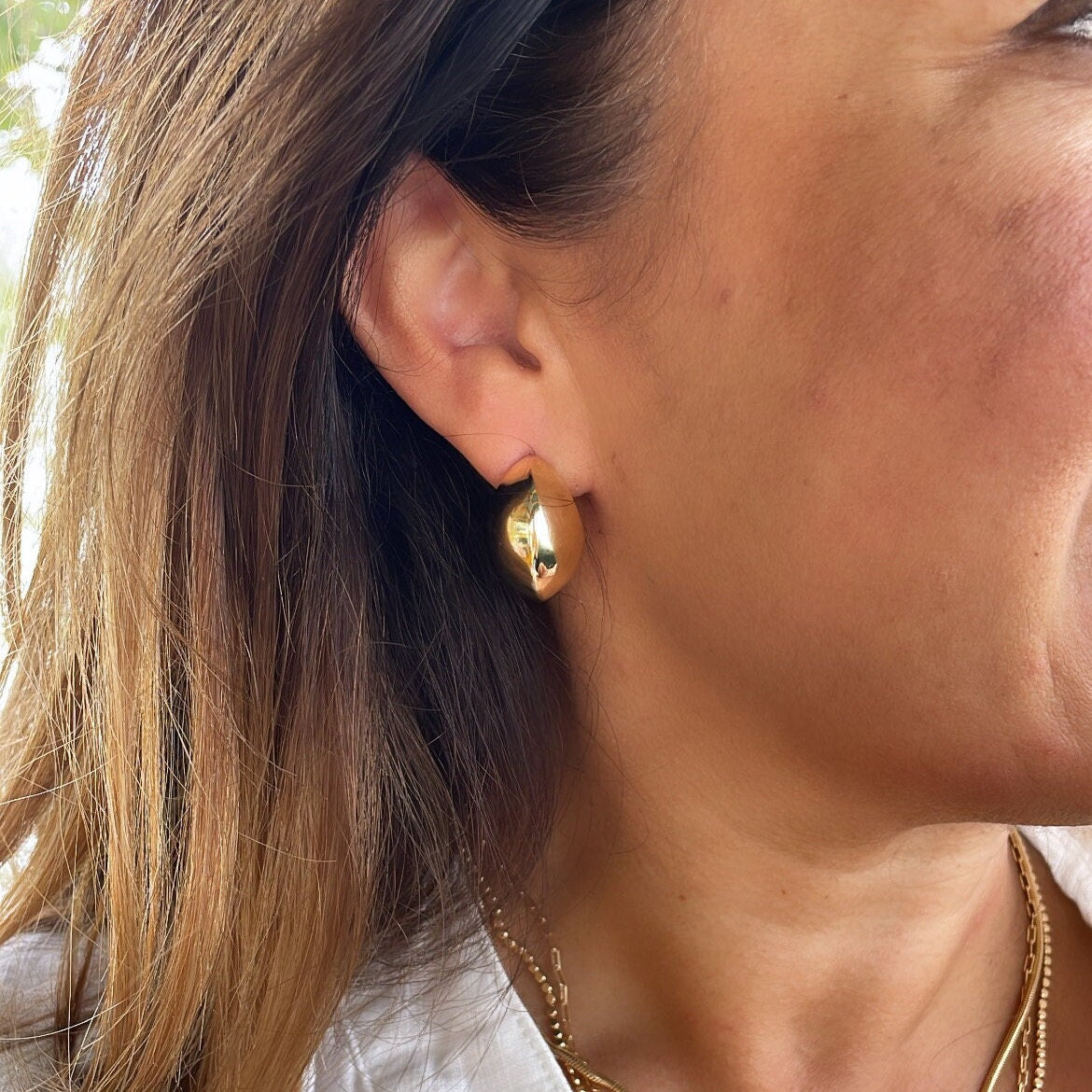 18k Gold Filled Dome Hoop Earrings: Tear Drop Design