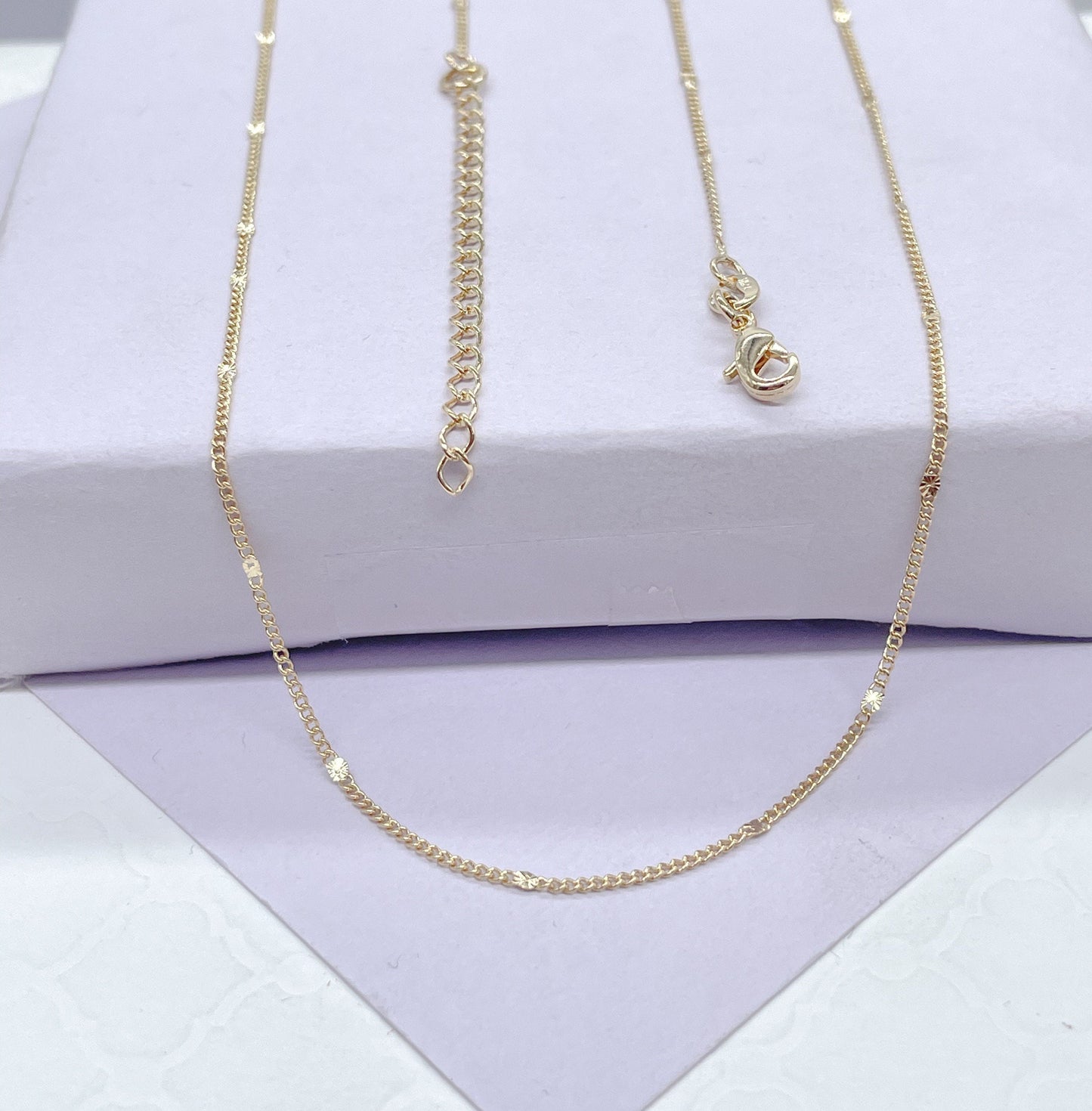 18k Gold Filled Sequin Satellite Chain Necklace - 1mm, 16 Inch
