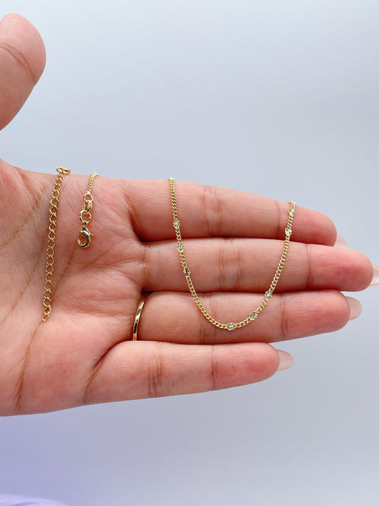 18k Gold Filled Sunburst Sequin Satellite Chain Necklace