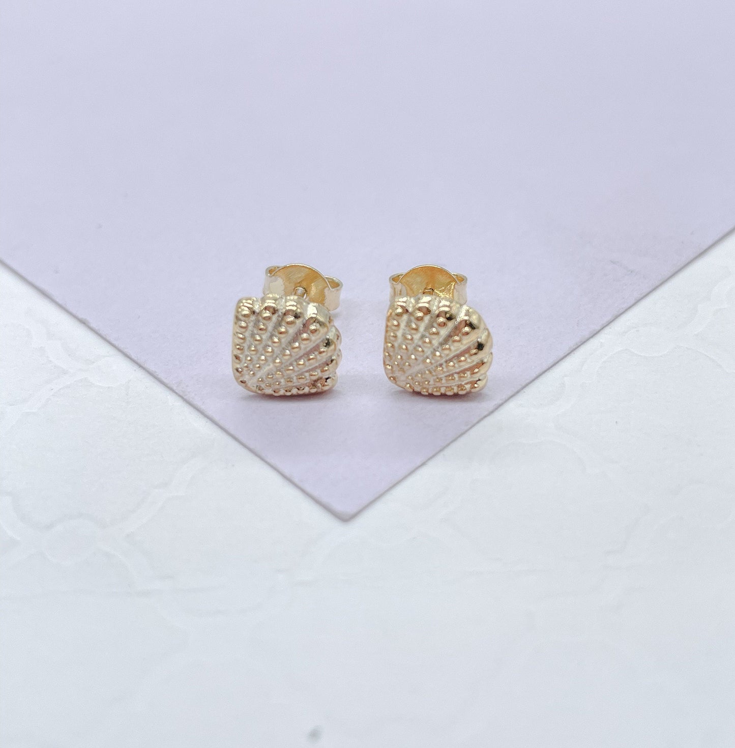 18k Gold Filled Set of 3 Sea Shell Textured Stud Earrings, Beach Jewlery, Dainty Studs, Conch Jewlery, Sea Shell Jewlery