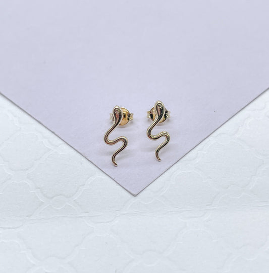 18k Gold Filled Snake Stud Earrings: Dainty Animal Jewelry