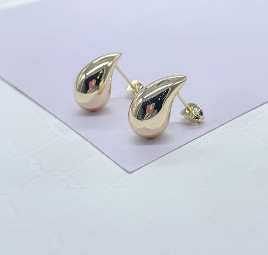 18k Gold Filled Chunky Solid Round Smooth Chunk XL Tear Drop Earring