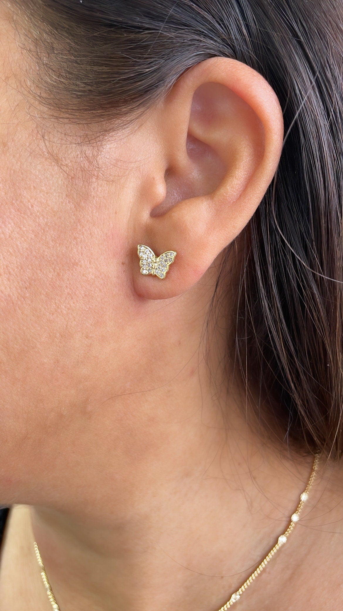 18k Gold Filled CZ Butterfly Stud Earrings: Dainty Jewelry