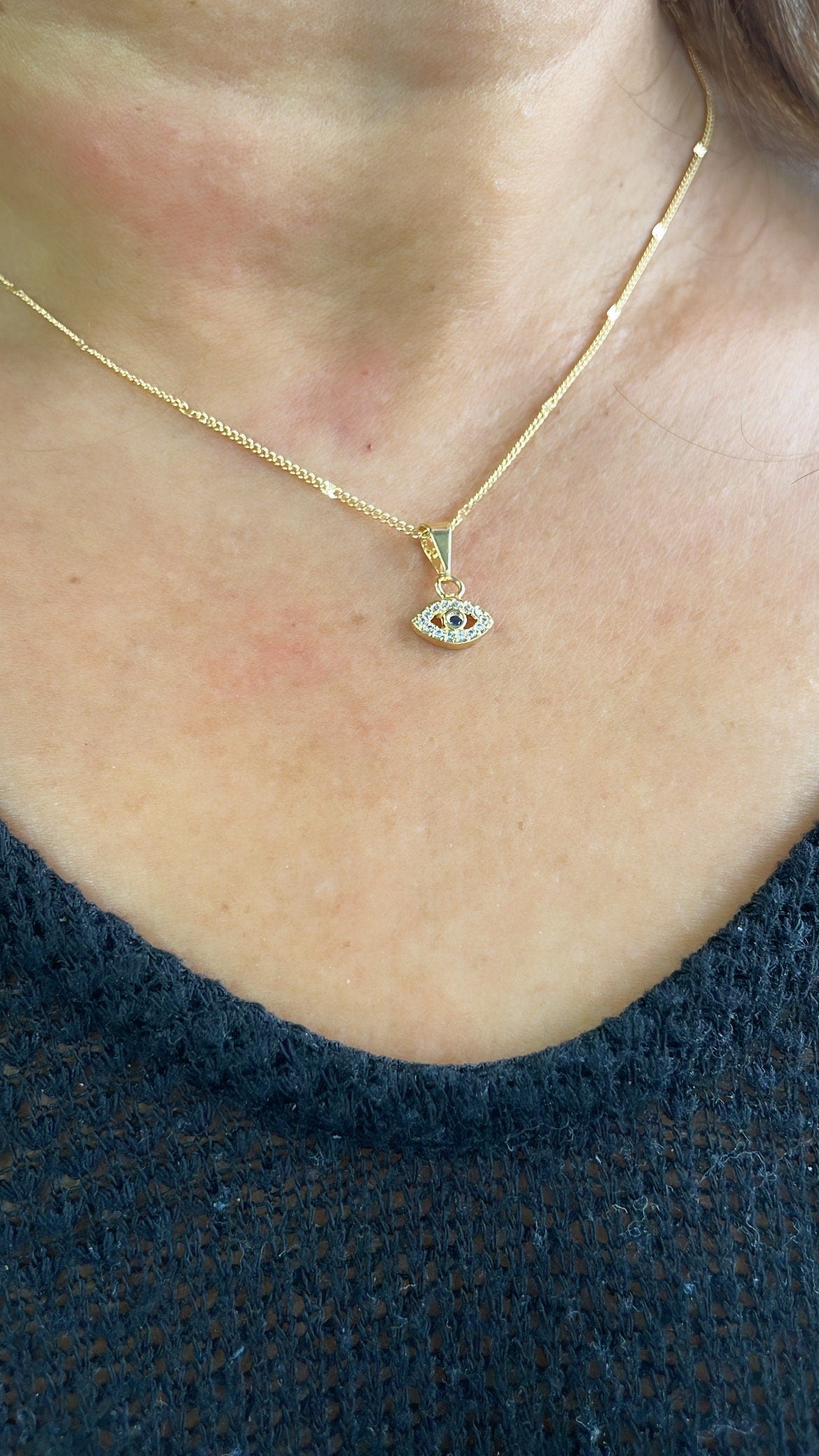 18k Gold Filled Dainty White & Royal Blue Mini CZ Evil Eye Charm