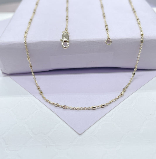 18k Gold Filled Satellite Chain Necklace: Oval Curb Link, 18 Inch