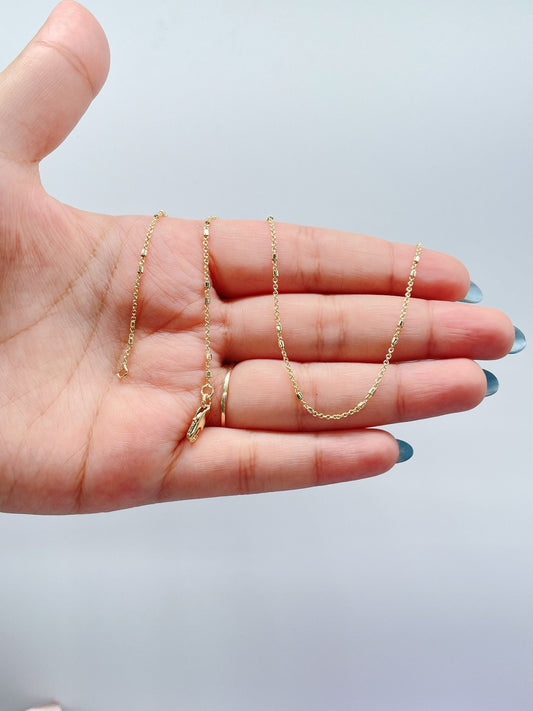 18k Gold Filled Satellite Chain Necklace: Oval Curb Link, 18 Inch