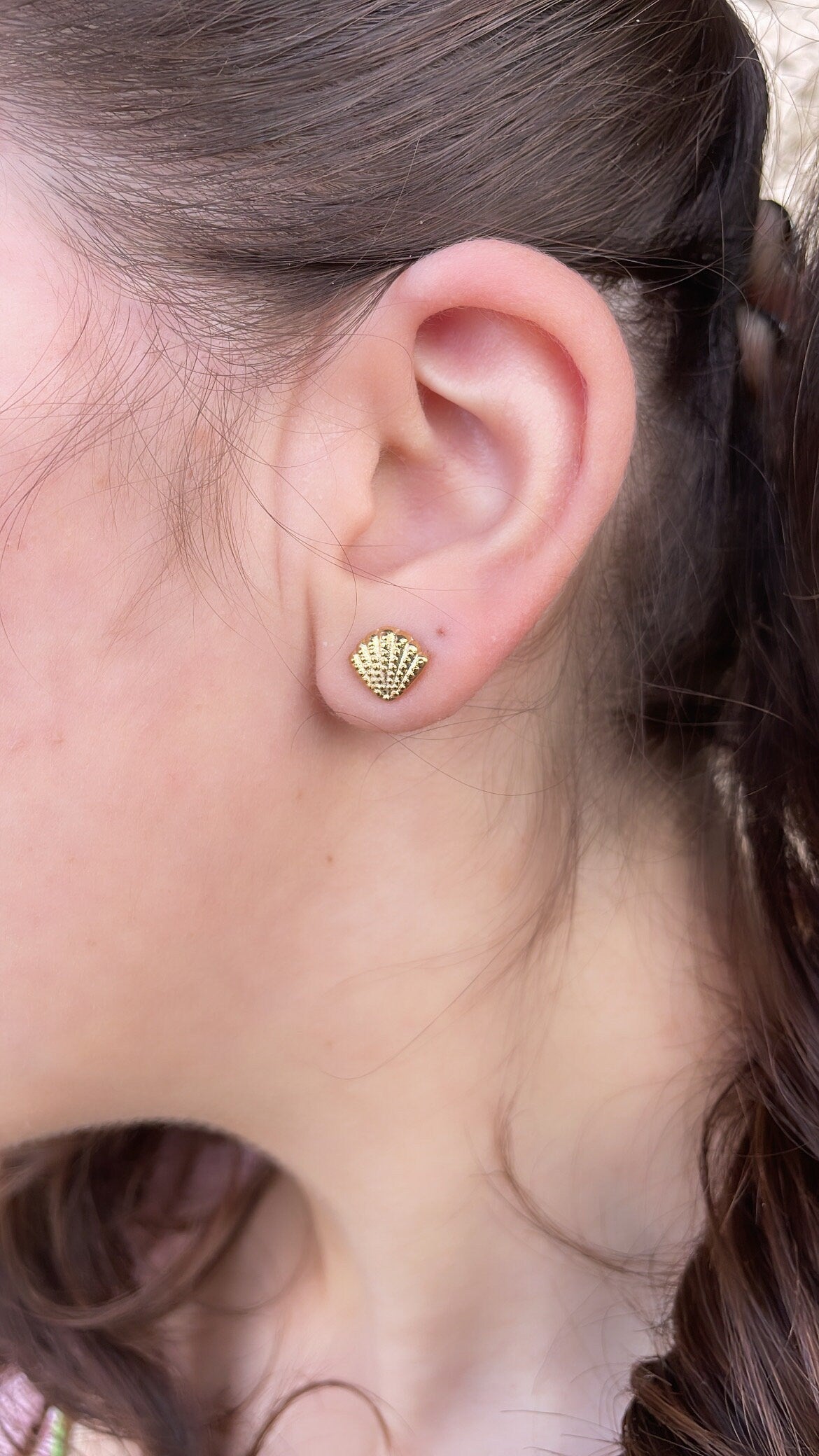 18k Gold Filled Set of 3 Sea Shell Textured Stud Earrings, Beach Jewlery, Dainty Studs, Conch Jewlery, Sea Shell Jewlery