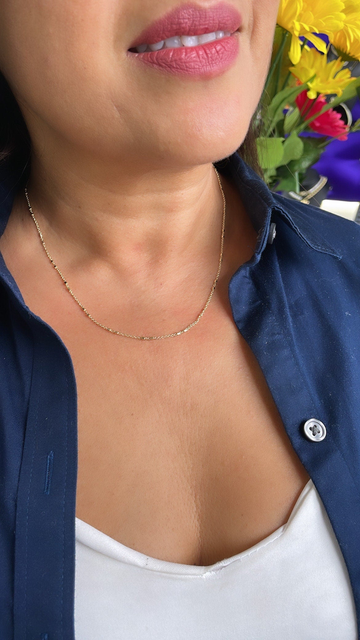 18k Gold Filled Satellite Chain Necklace: Oval Curb Link, 18 Inch