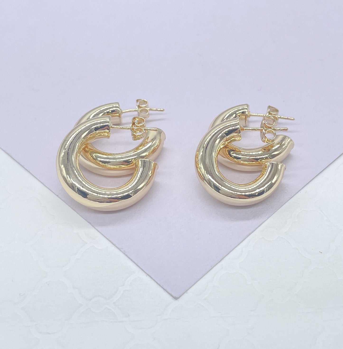 18k Gold Filled 6.5mm Thick Plain Smooth Open Ended Hoop Earrings
