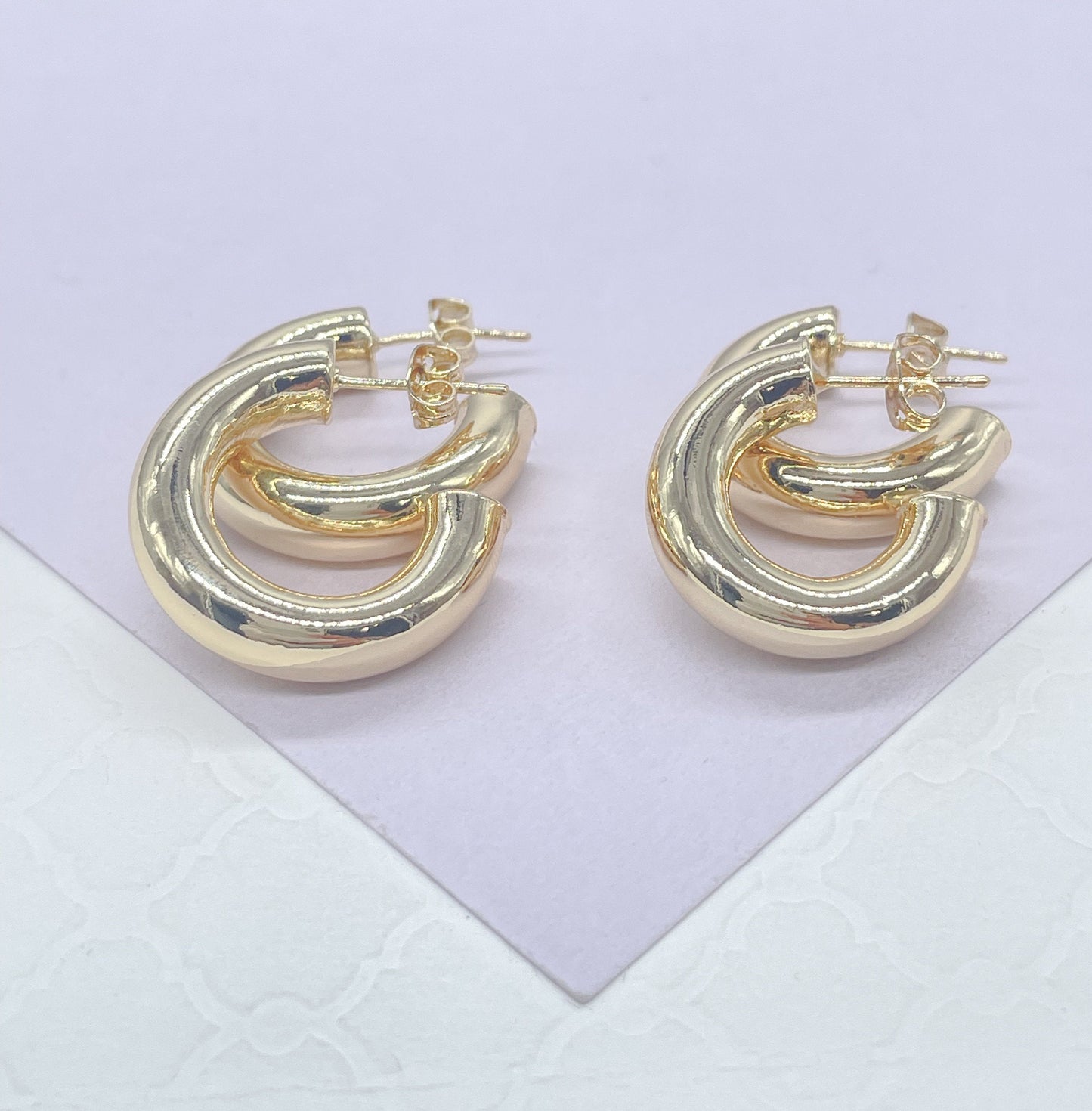 18k Gold Filled 6.5mm Thick Plain Smooth Open Ended Hoop Earrings