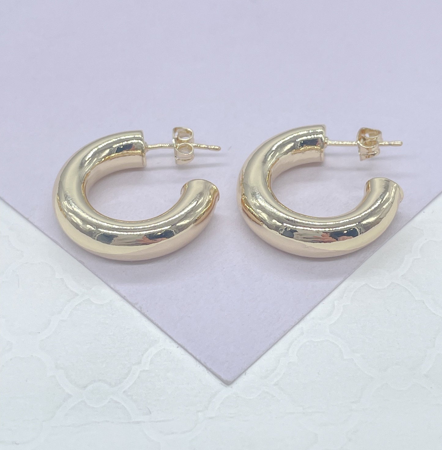 18k Gold Filled 6.5mm Thick Plain Smooth Open Ended Hoop Earrings