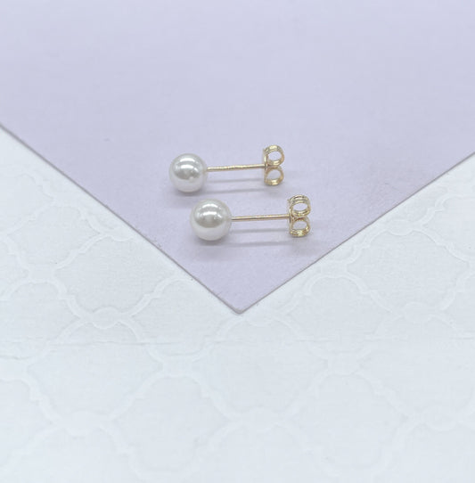 18k Gold Filled Simulated Pearl Stud Earrings: Dainty Jewelry Supplies