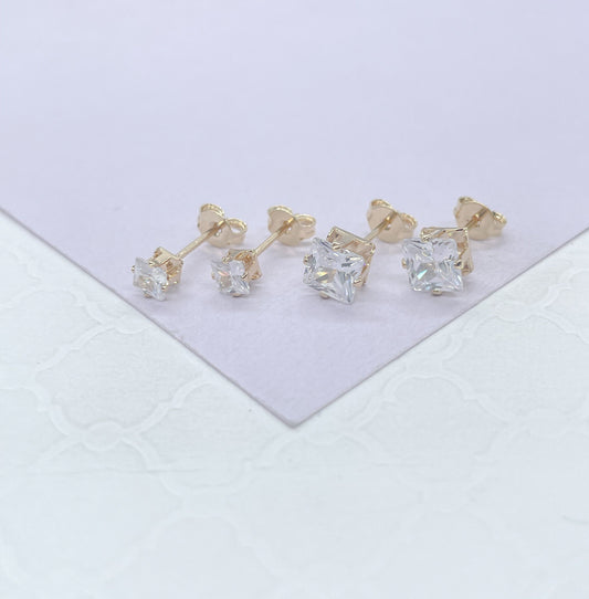 18k Gold Filled Cubic Zirconia Square Stud Earrings