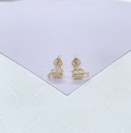 18k Gold Filled Clover Stud Earrings - Dainty St Patrick's Jewelry