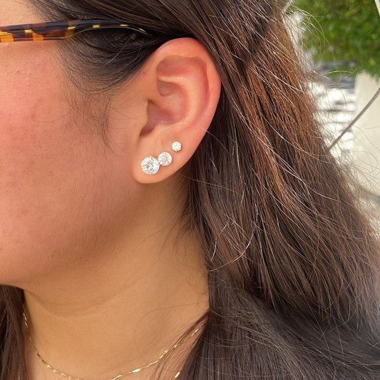 18k Gold Filled CZ Studs: Dainty Round Earrings, 3 Sizes