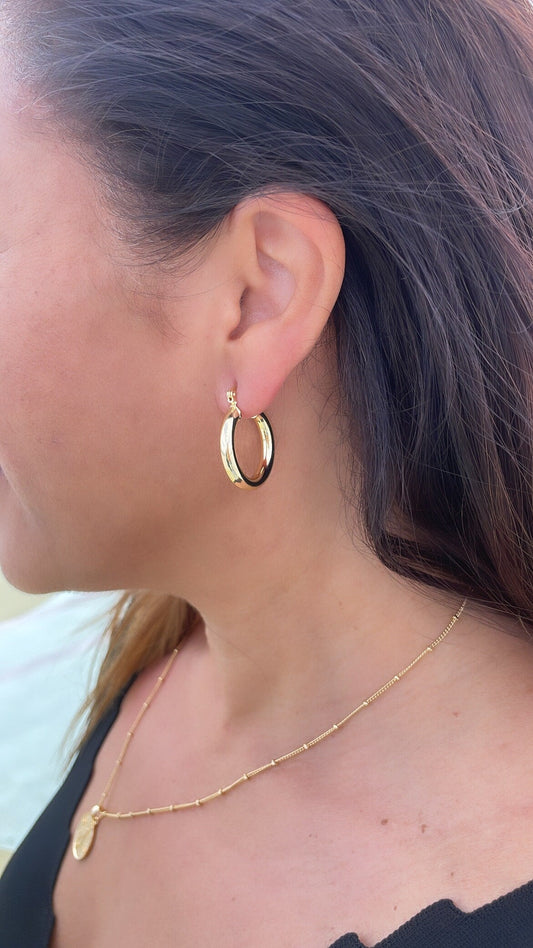 18k Gold Filled 4mm Thick Plain Smooth Classic Hoop Earrings